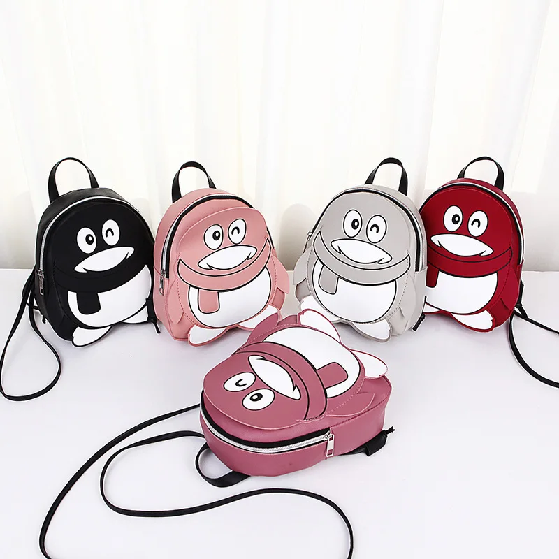 Тренд Универсальный контрастный цвет мультфильм рюкзак с пингвинами всасывающий глаз Девушки Многофункциональный рюкзак сумка на плечо