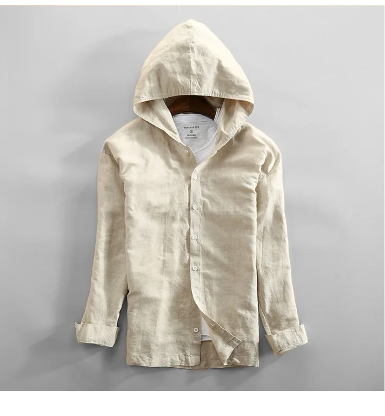 Men Spring And Autumn Fashion Brand China Style Vintage Solid Color Cotton Linen Hooded Jacket Male Casual Thin Jacket Coat