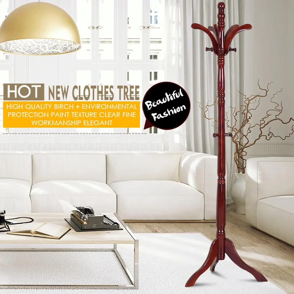 

13 Hooks Hat and Coat Rack with Umbrella Stand Wood Organizer Holder Entryway Hall Standing