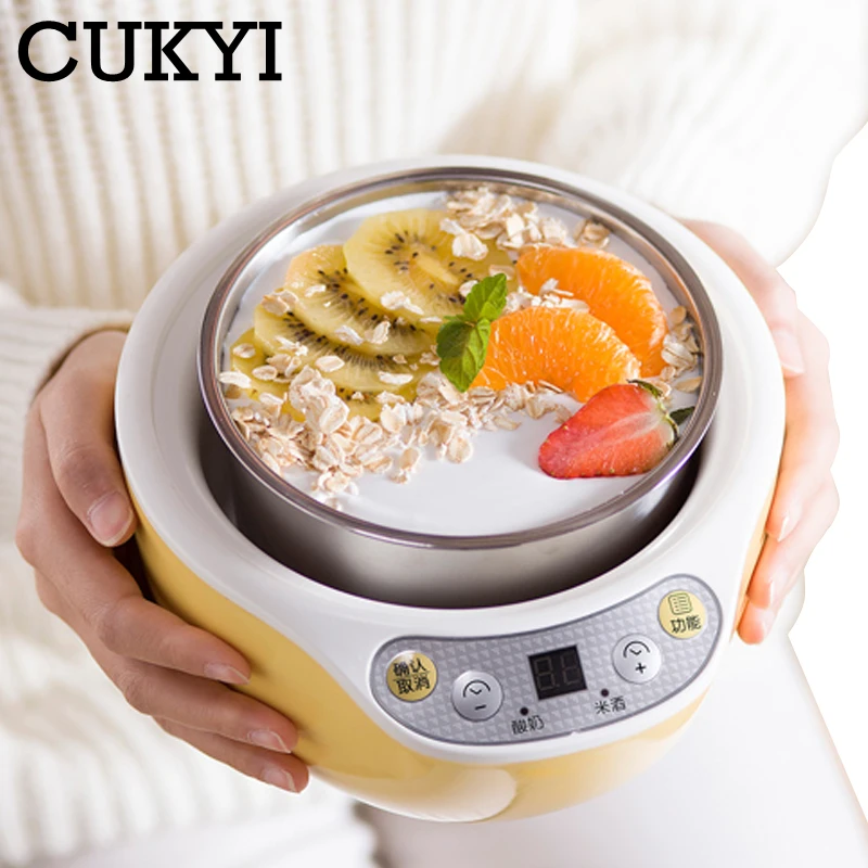 CUKYI 1L Electric Intelligent multifunction Yogurt Natto Maker Stainless steel ceramic liner Automatic Rice wine making machine