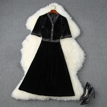 

HIGH STREET New Fashion 2020 Designer Runway Dress Women's Short Sleeve V-neck Velvet Dress