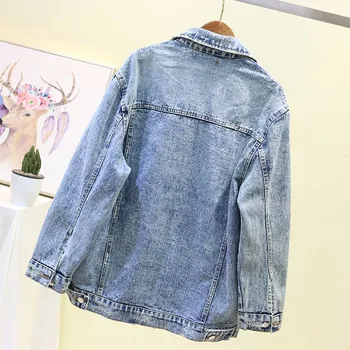

Spring New BF Style Women Loose Fit Denim Jacket Lace Pleated Hip Hop Outwear Coats Casual Boyfriend Streetwear Female Jackets
