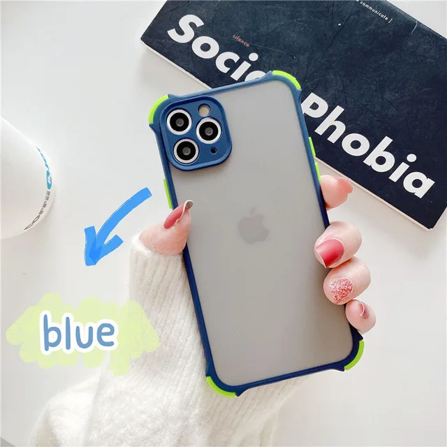 PC Phone Case For Huawei P30 P40 Mate 20 PRO LITE E 4G 5G Simple Matte Transparent Shockproof Four-Corner Bumpe Silicagel Cover Dark Blue