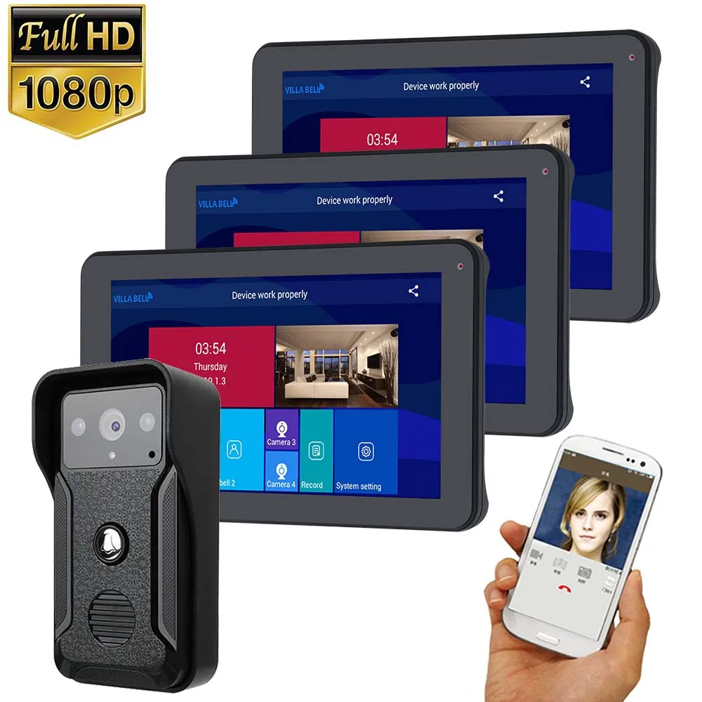 9 inch 3 Monitor Wifi Wireless Video Door Phone Doorbell Intercom Entry System with HD 1080P Wired Camera Night Vision 9 inch 3 Monitor Wifi Wireless Video Door Phone Doorbell Intercom Entry System with HD 1080P Wired Camera Night Vision