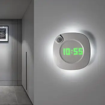

LED PIR Motion Sensor Wall Clock Lamp 360 Degrees USB Modern Design Digital Watch Time Indoor Kitchen Bathoom Study Night Light