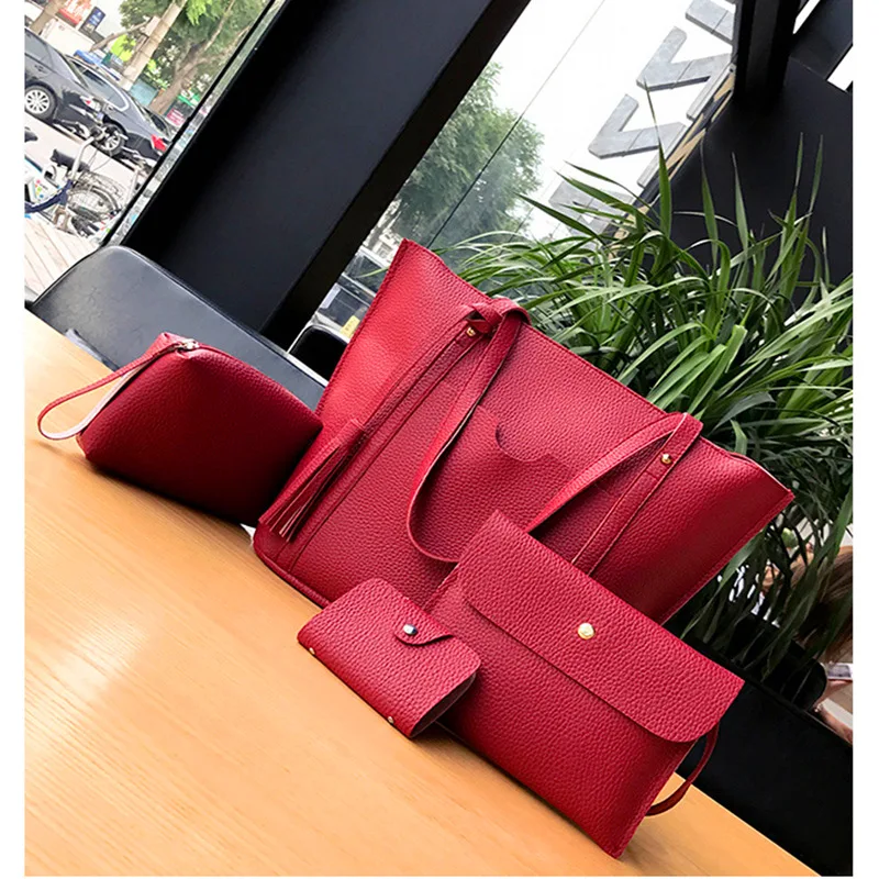 

2019 New Style Four-piece Set WOMEN'S Bag Embossed Leather Tassels Different Size Bags Korean-style Simple Women's One-Shoulder