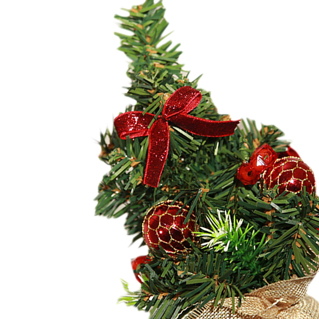 Cloth Ribbon Jingle Bell Christmas Pine Tree Desk Small Mini Xmas Craft Decoration Home Office Show Window Ornament Gift