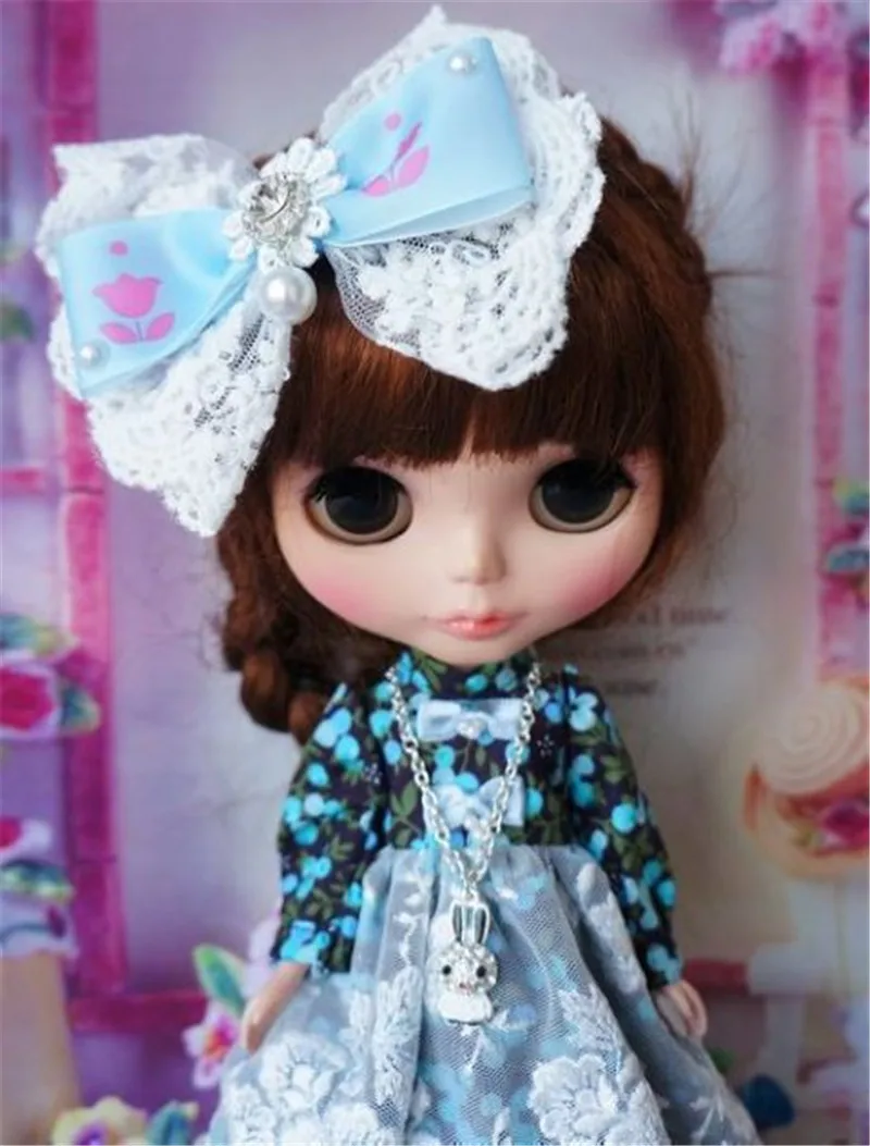 Одежда для 1/6 кукла Blyth голубое Вишневое платье с головным убором для Pullip, Licca, Azone 1/6 аксессуары для кукольной одежды