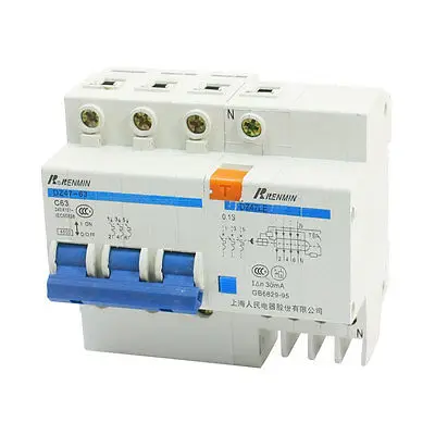 

35mm DIN Rail Mounting 3P+N 3-Pole Mini Circuit Breaker AC 400V 63A 4000A