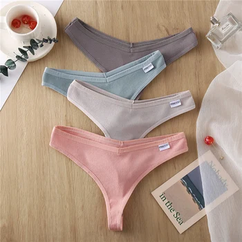 

New Cotton Thongs Women Sexy V Waist G-String Comfortable Striped Thong Panties Women T-back Underpants M-XL Female Bikini
