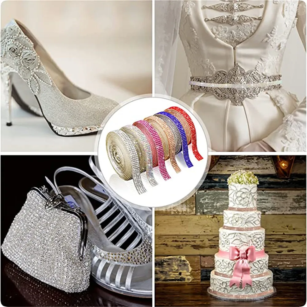 Multicolor Self-adhesive Shiny Rhinestone Chain Tape 1Meter/pack For Handmade DIY Shoes Bags Clothing Home Decoration rhinestone chain rhinestone trimmings