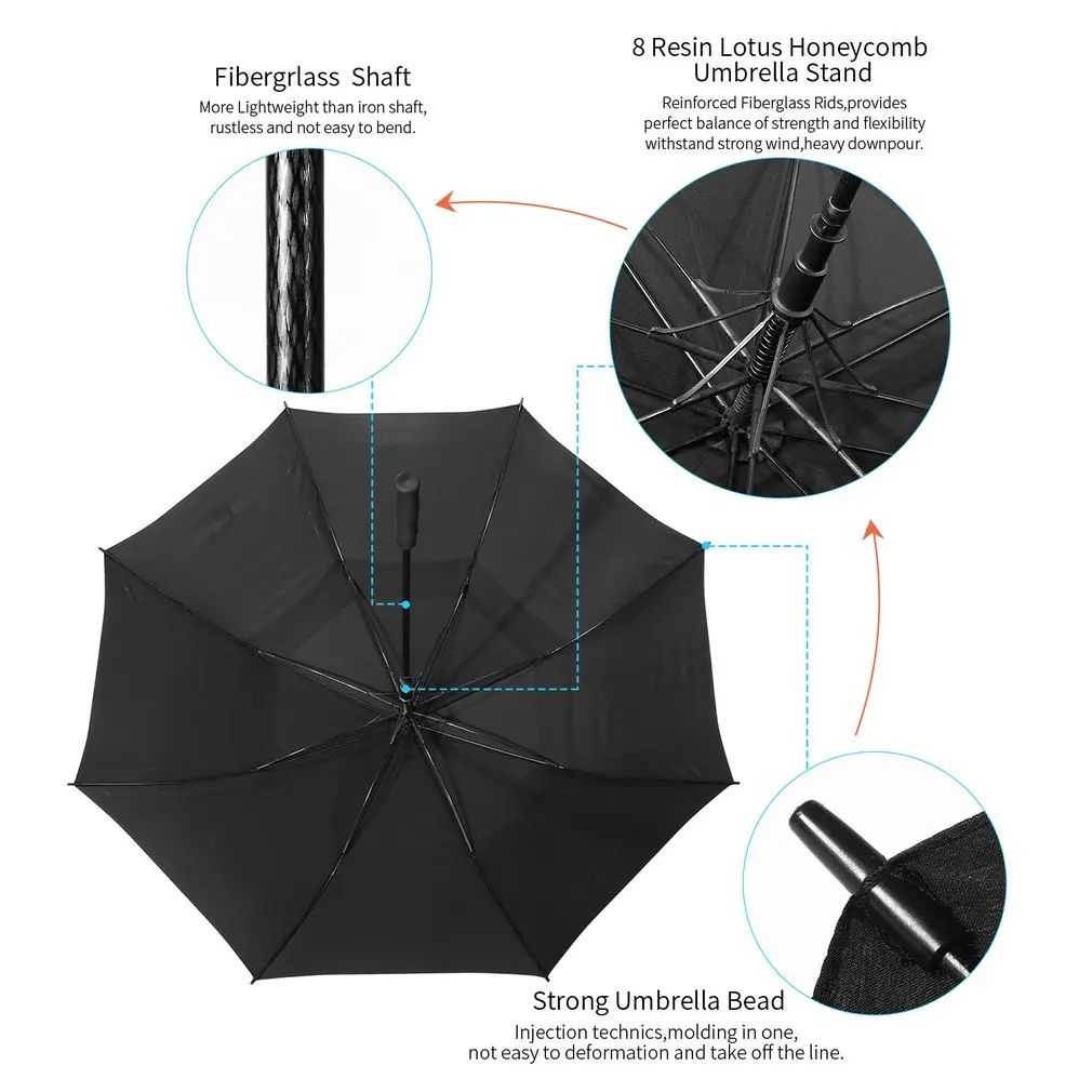 Очень большой зонт инжекционная техника зонт-трость из стекловолокна для гольфа вал с двойным навесом ветрозащитный водонепроницаемый автоматический открытый