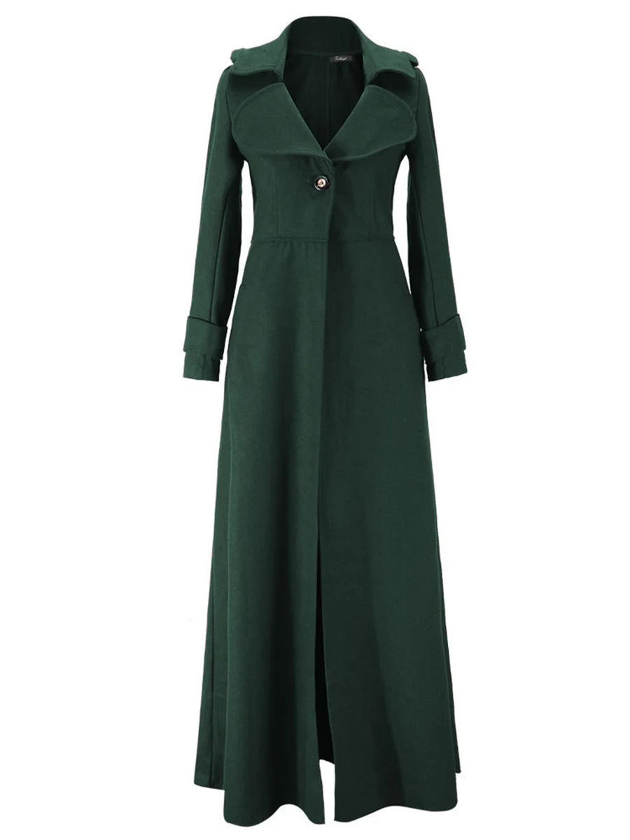 

Women Plain Trench Coat Fall Winter Basic Vintage Gothic Ankle Length Long Wool Overcoat Office Ladies Plus Size Outwear 2XL