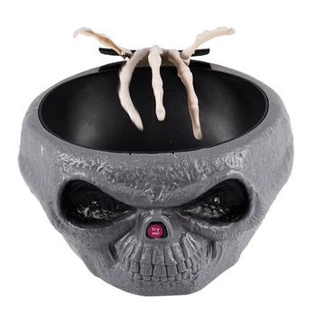 

Halloween Candy Bowl with Jump Skull Hand Scary Eyes Party py Decoration Haunted Skull Bowl Ktv Bar Horror Prop-Grey