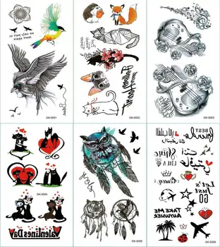 

Dream Catcher Valentine's Day Temporary Tattoo Sticker Guitar Tattoos Sika Deer and Hedgehog Body Art Arm Waterproof Fake Tatoo