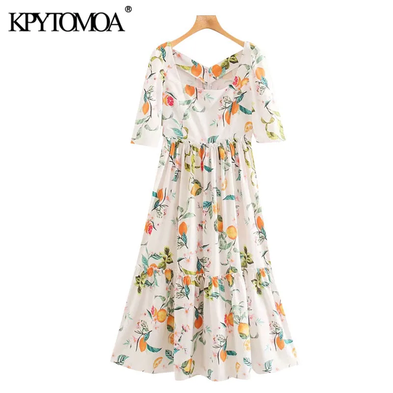 KPYTOMOA Women 2020 Chic Fashion Floral Print Ruffled Midi Dress Vintage Square Collar Puff Sleeves Female Dresses Vestidos KPYTOMOA Women 2020 Chic Fashion Floral Print Ruffled Midi Dress Vintage Square Collar Puff Sleeves Female Dresses Vestidos