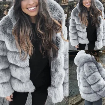 

faux fur coat Women Faux Mink Winter Hooded solid soft Fur Jacket Warm Thick Outerwear clothes fourrure femme womens clothing