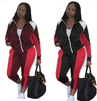 

Casual Tracksuit Women Set Zipper Full Sleeve Jackets Two Piece Set Top And Pants Patchwork 2 Piece Set Women Outfits Sweatsuit