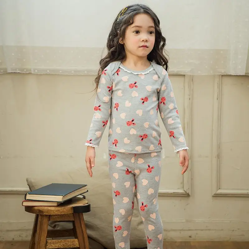Комплект детского нижнего белья в Корейском стиле; осенняя одежда; штаны; домашняя одежда с длинными рукавами для маленьких девочек; удобная детская одежда с рисунком кролика для девочек - Цвет: Серый