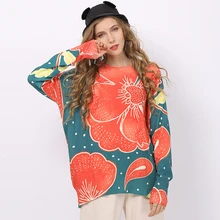 New Autumn Winter Sweet Printing Women Sweater Floral Printed Knitted Pullovers O Neck Loose Ladies Jumper 2020 Roupa Feminina New Autumn Winter Sweet Printing Women Sweater Floral Printed Knitted Pullovers O Neck Loose Ladies Jumper 2020 Roupa Feminina