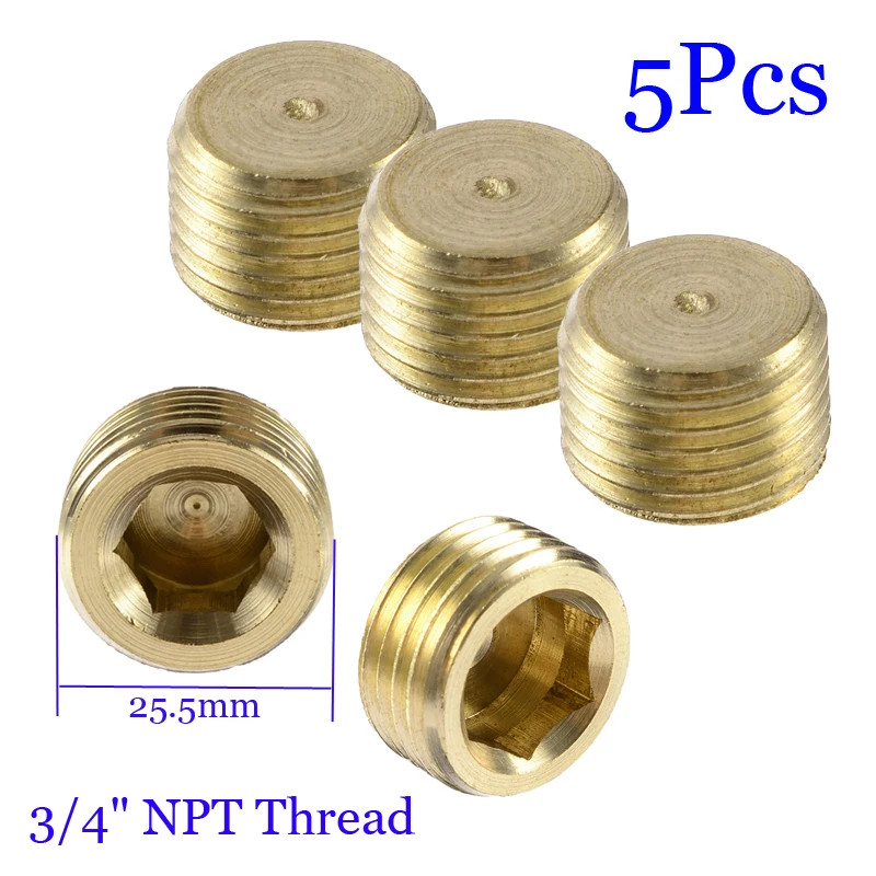 

5pcs Set Durable Copper Internal Hex Socket Pipe Plugs G3/4 3/4" NPT Thread