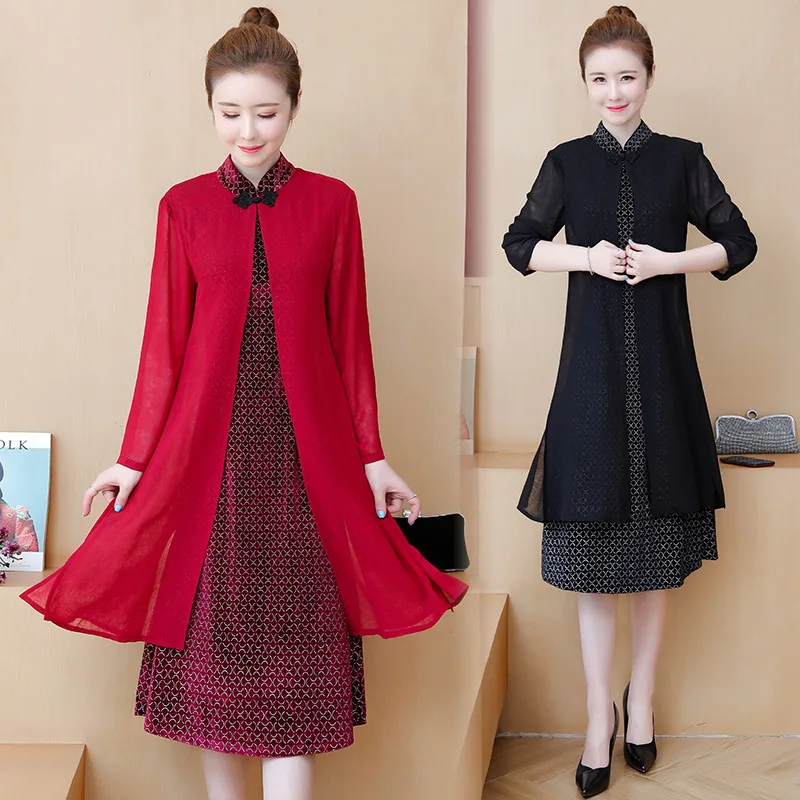 

2019 New Style Autumn Clothing Cheongsam Dress National Wind WOMEN'S Dress Autumn Clothing Western Style Mid-length Dress