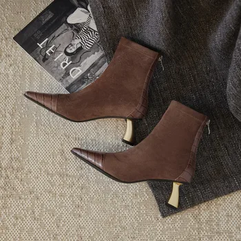 

Boots 2020 Autumn ankle boots with bare boots European and American special-shaped heels square head thick heel boots fashion