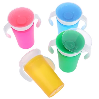

360 Degrees Can Be Rotated Baby Learning Drinking Cup With Double Handle Flip lid Leakproof Magic Cup Infants Water Cups Bottle