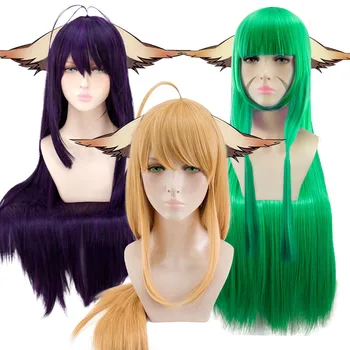 

LANLAN Huyao Cosplay wig Pale yellow dark blue black purple mixed color Long straight hair High quality high temperature fiber