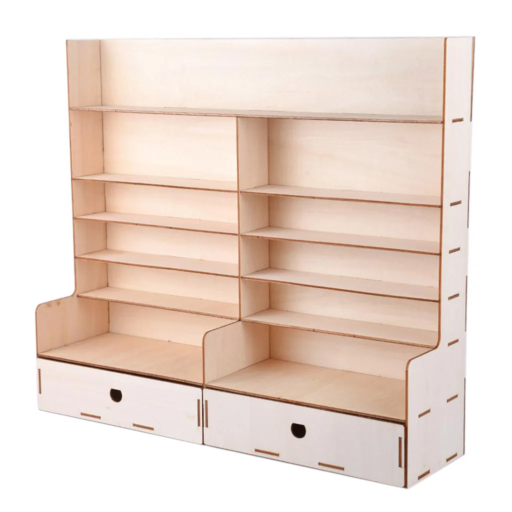 Table Rack Wooden Paint Bottles Display Rack Organizer Holder - 6 Tier with 2 Cabinets