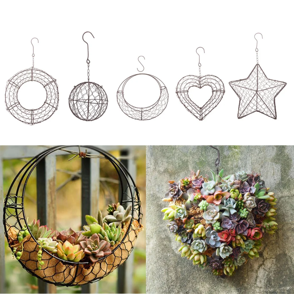 Iron Wire Wreath Frame Succulent Pot Metal Hanging Planter Plant Holder-Home/Cafe/Wedding/Party Decor Geat Gif