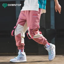 Мужские уличные штаны с боковыми карманами и лентами, мужские шаровары, модные спортивные штаны, штаны для бега, повседневные розовые мужские брюки