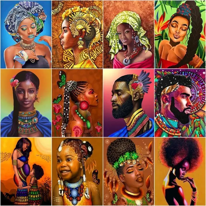 Peinture acrylique par numéros de femme africaine, bricolage, décoration à  l'huile sur toile, figurine peinte à la main, cadeau, décoration de maison  - AliExpress