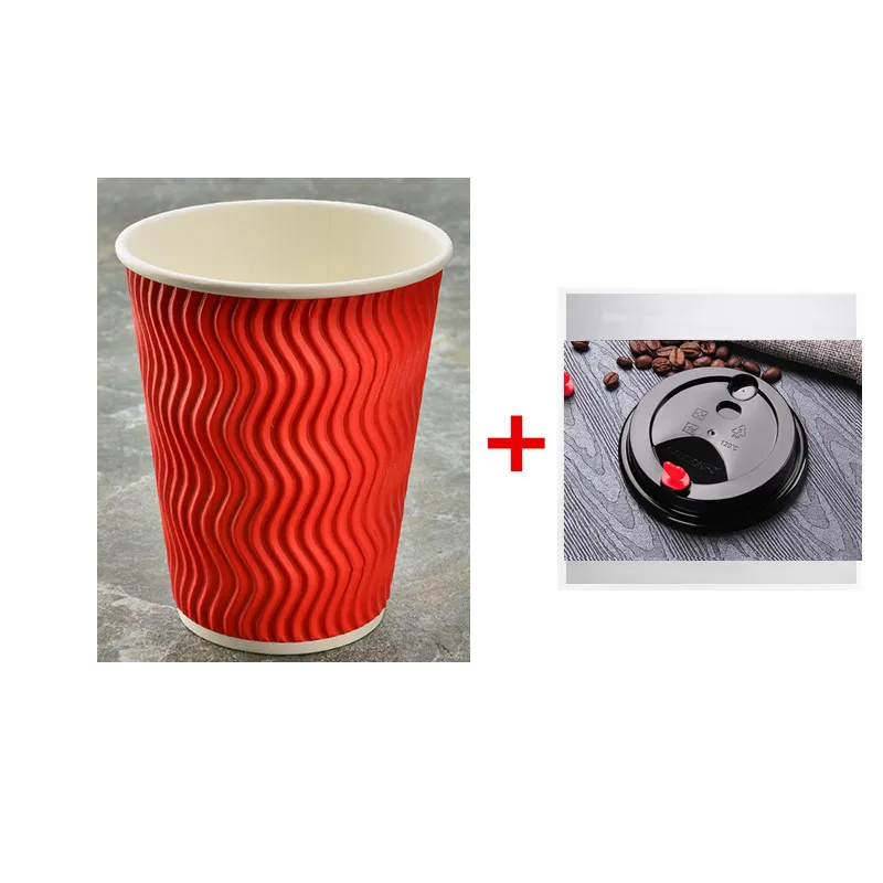 cup and lid6 50 шт гофрированные Горячие Бумажные стаканчики одноразовая кофейная чашка с крышками 500 мл молока чай стакан на вынос пакеты - Цвет: cup and lid6