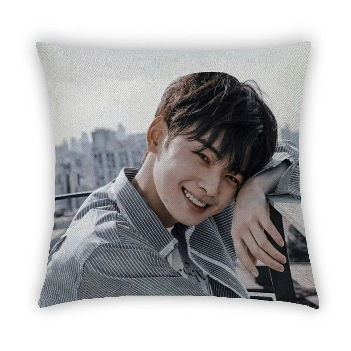 Cha Eunwoo Cute Smile Pillow Case Throw Pillow Cover Cotton Linen