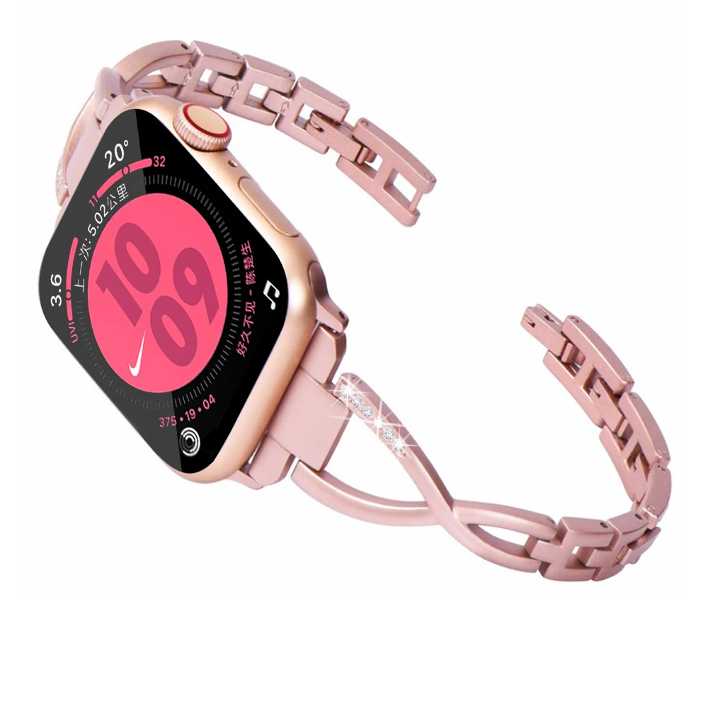 Женский ремешок для часов Apple Watch 38 мм 42 мм 40 мм 44 мм бриллиантовый браслет из нержавеющей стали для iwatch серии 5 4 3 2 1 ремешок - Цвет ремешка: Pink gold