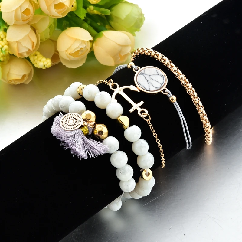 

ATTRACTTO 5 PCS/SET Bohemian Jewelry Tassel Bracelets For Women Stainless Steel Bracelet Charm Cuff Handmade Bracelets SBR190170