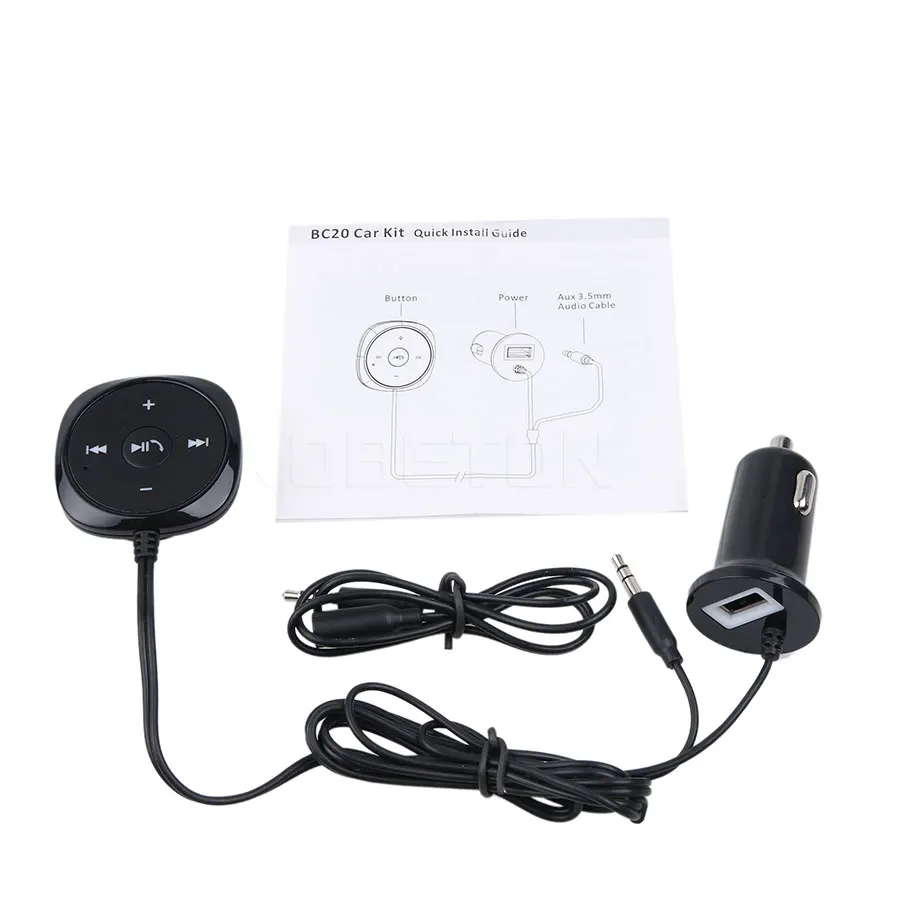 Base Handsfree Bluetooth Car Kit A2DP MP3 3.5mm AUX Audio