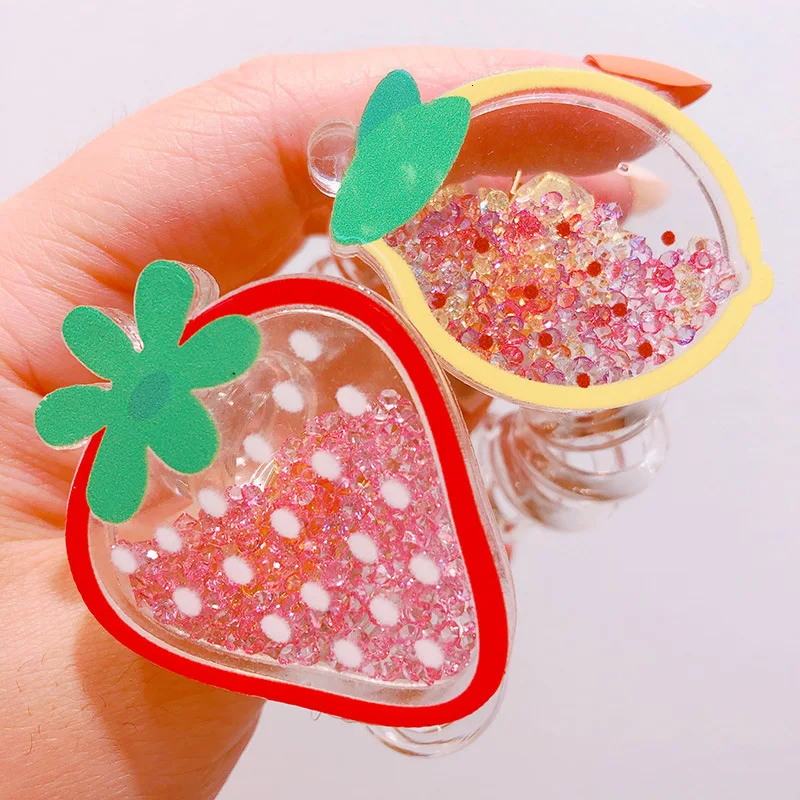 

New Transparent Acrylic Color Strawberry Lemon Openwork 3D Beads Hair Tie Horsetail Hair Strap