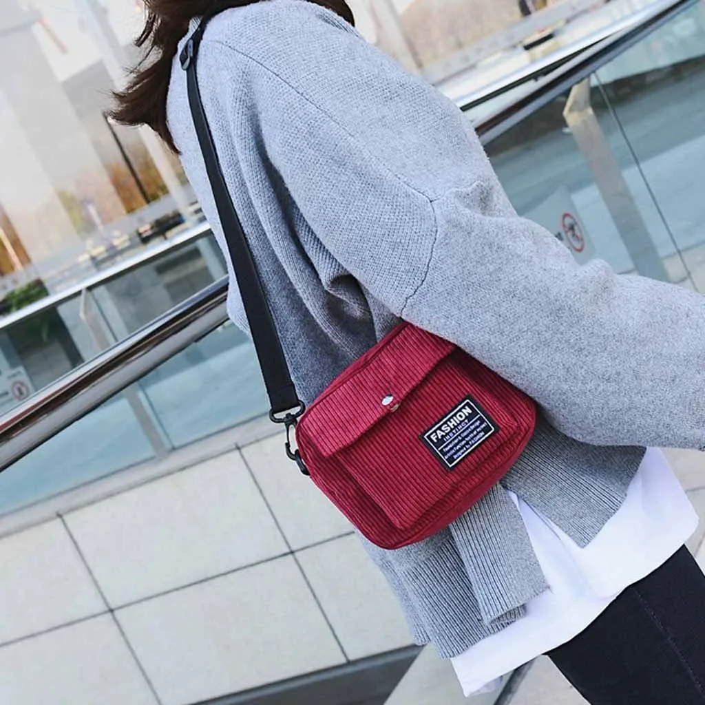 Women Corduroy Shoulder Bag Female Simple Small Square Bag Fashion Messenger Bags Casual Canvas Handbag Cloth Pouch#T1P