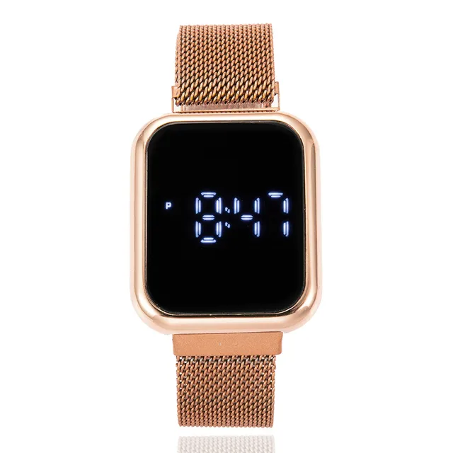 Watch Digital For Women Gold Luxury Fashion Elegant Stainless Steel  Electronic Led Clock Digital Women Watch Gift Montre Femme Rose gold