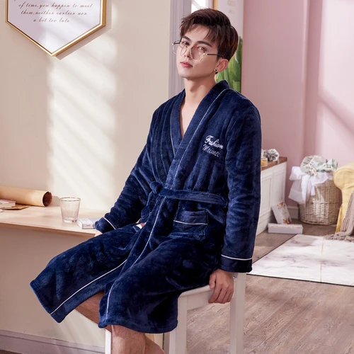 Men's Sleep Robes Winter thick warm Coral Fleece Kimono bathrobe male Nightgown Bath Gown Sleepwear Flannel nightwear for man Men's Sleep Robes Winter thick warm Coral Fleece Kimono bathrobe male Nightgown Bath Gown Sleepwear Flannel nightwear for man