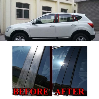 

6 Pcs Black Mirror Effect Car Window Pillar Trim Cover For NISSAN Qashqai 2008-2015 High Quality PC Plastic Car Window Stickers