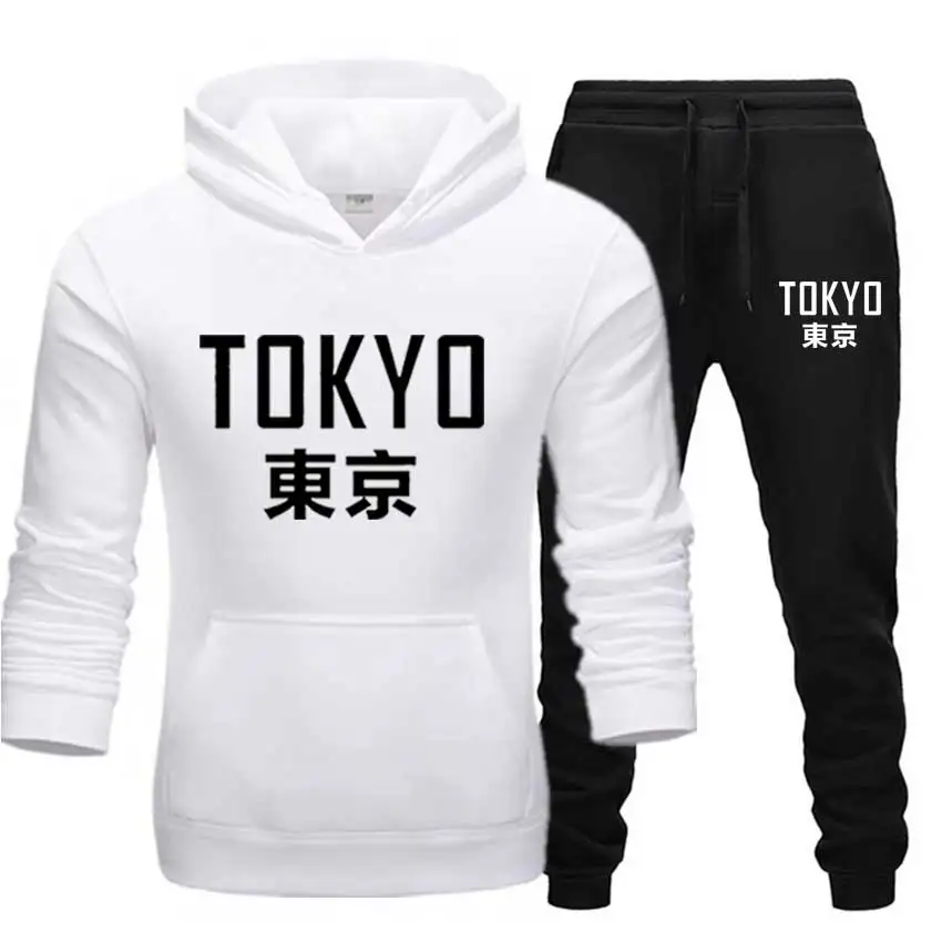 

Мужские спортивные комплекты с токийским принтом, японская толстовка с капюшоном и штаны, уличная одежда, пуловер, спортивный костюм, повседневный комплект с капюшоном, Прямая поставка, мужская одежда