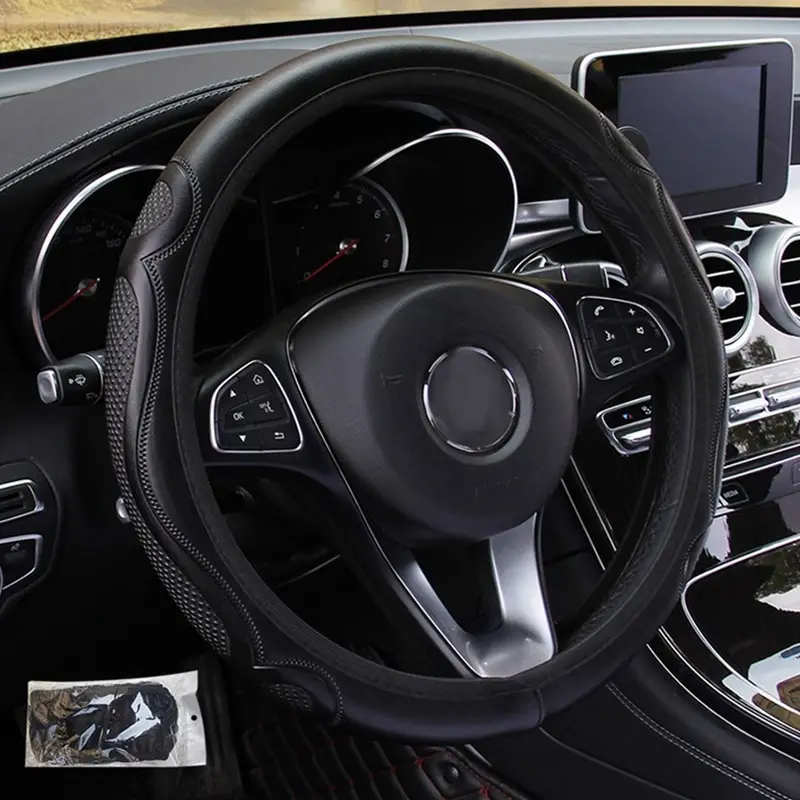 

15"/38Cm Car Leather Steering Wheel Cover Breathable Anti-slip Embossing Style Grip Auto Interior Decor Accessories Car Styling