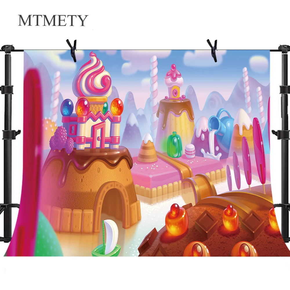 

MEMETY Chocolate Ice Cream Cartoon castle Backdrops for Photography Desserts Milk Backgrounds Children Birthday Party Decor