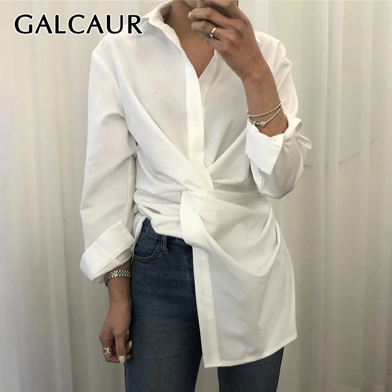 GALCAUR корейский стиль шикарный элегантная женская рубашка воротник с лацканами