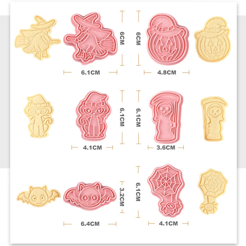 6pcs/set Halloween Biscuit Mold 3d Cartoon Frosting Fondant Cookie Plastic Bakery Mold Baking Tools Party Cake Decoration