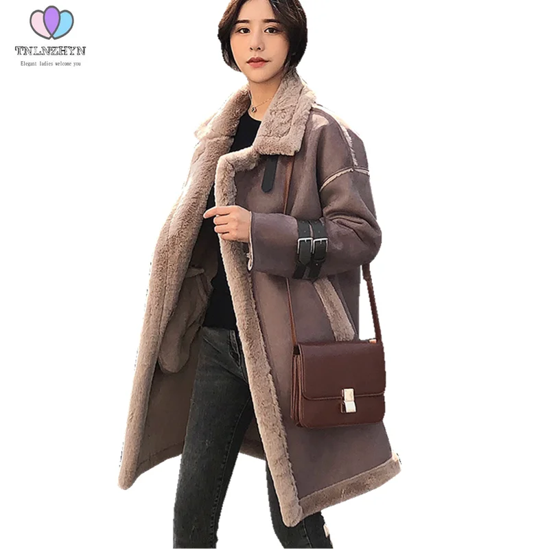 

2019 new lamb fur coat female winter loose women medium long deer suede cotton clothing Plus size thick warm padded jacket Parka
