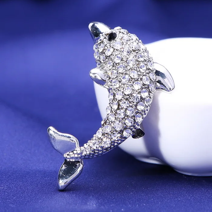 Silver Fashion Rhinestone Dolphin Brooches Crystal Pins Brooches For Women Dress Accessories Party Jewelry Girl's Cute Gifts - Окраска металла: Silver